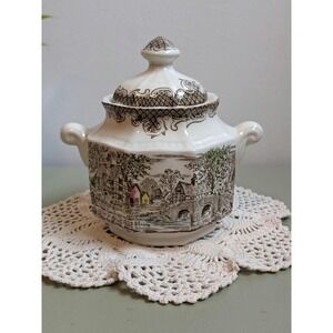 Vintage Kensington Ironstone Sugar Bowl with Lid, Shakespeare's Sonnets Spring